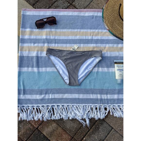 NWT, Women, Aerie, Low Rise Bikini Bottom, Black and White Striped, Sz M - Picture 1 of 6